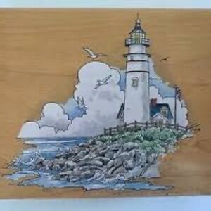 Stamps Happen Inc Large Red Rubber Wood Mount Stamp Lighthouse #80158